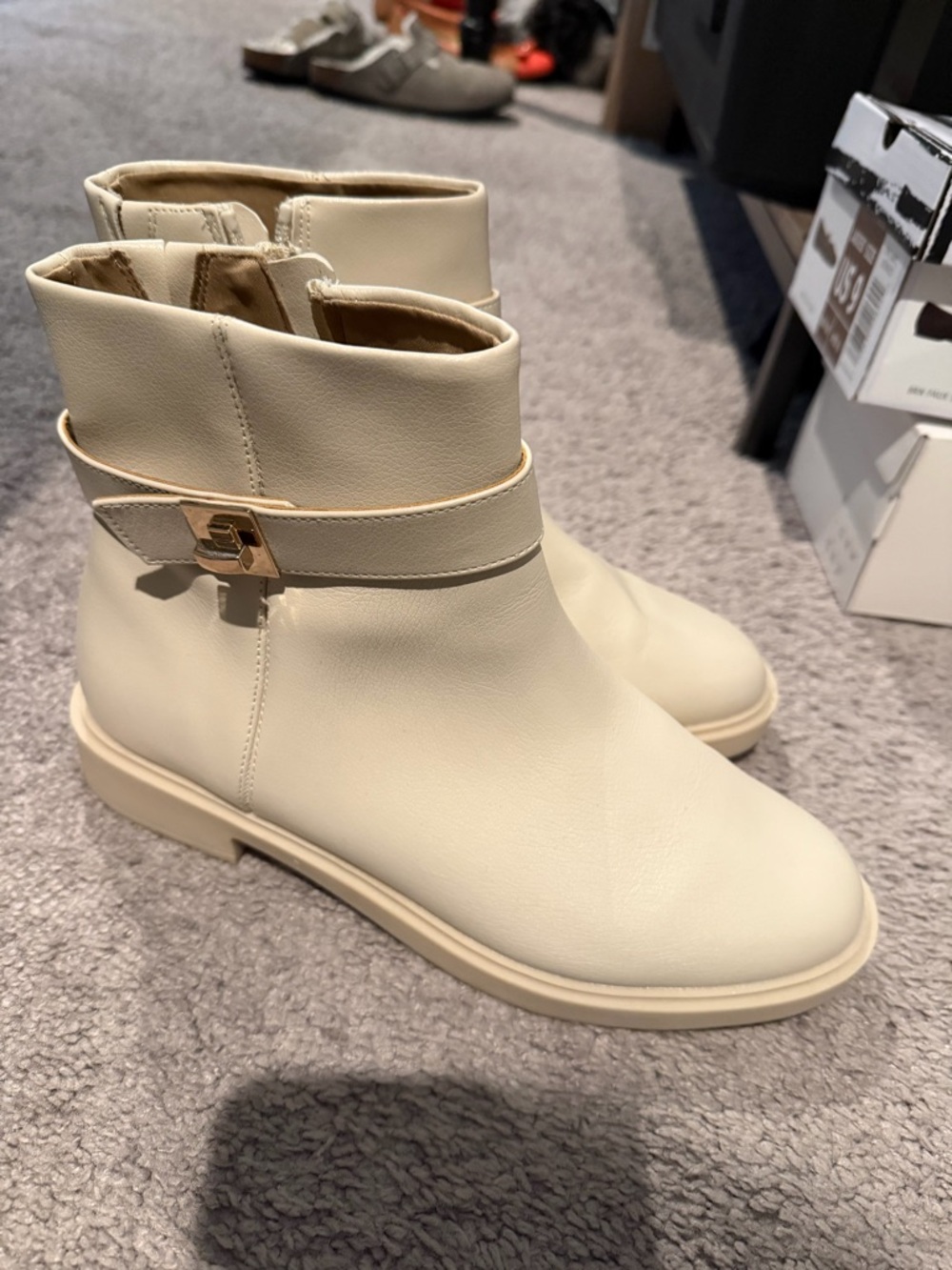 Kohl's Cream Ankle Boots with Gold Buckle